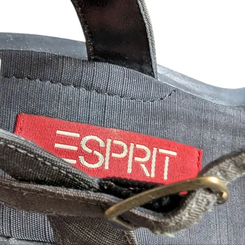 Esprit Vintage Y2K Platform Chunky Wedge Sandals Olive Green Gold Embroidery