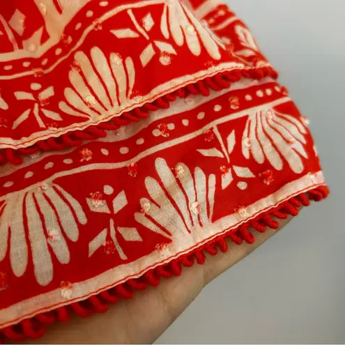 Farm Rio Bright Orange Jungle Floral Tiered Ruffle Mini Skirt Size Medium