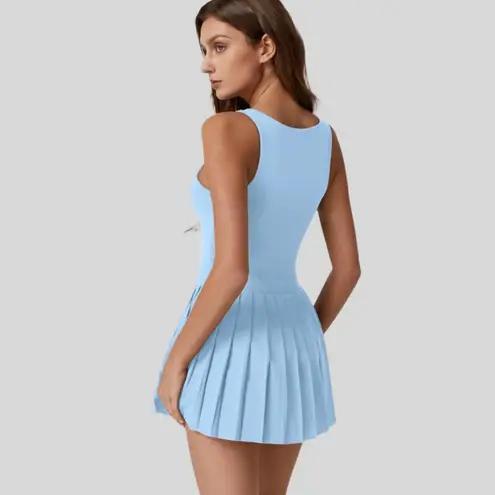 NWT QINSEN Light Blue Tennis Golf Dress Pleated Square Neck w/ Shorts XL