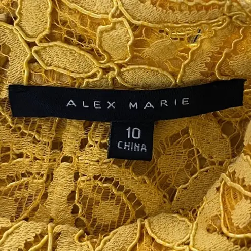 Alex Marie  Dress Womens 10 Golden‎ Yellow Nadia Tiered Lace Sheer Guipure Lace