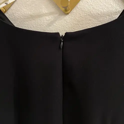 Maggy London Black Structured Sheath Dress Silk Ruffle Hem Cap Sleeve 14