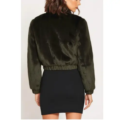 Michael Costello x REVOLVE Amir Faux Fur Jacket, Olive Green, XL
