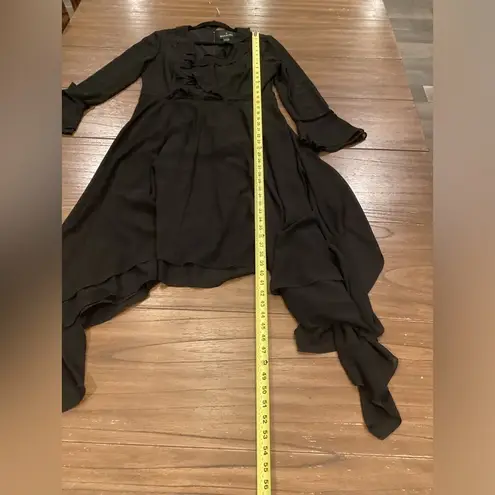 Shani Collection Ruffle Asymmetrical Long Sleeve Midi Dress Hanky Hem Black Med Size 8