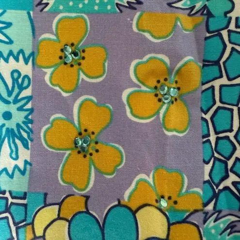 Vintage Gepetto Patchwork Floral Palm Tree Print Cropped Pants S Blue