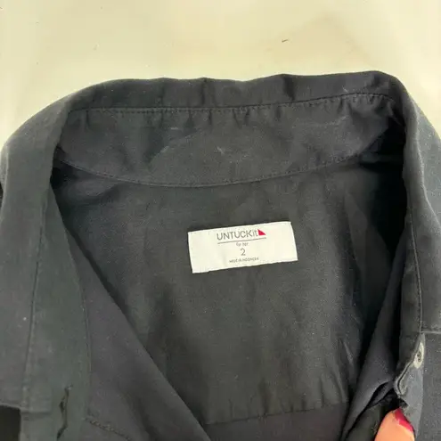 Untuckit Angelina Black Button Down Long Sleeve Waist Tie Shirt Dress 2