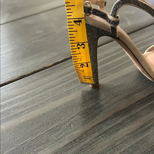 Valentino Nude Sandals with Glittering Black Straps Size 36 GUC straight legged Tan