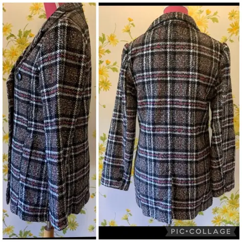 Boutique Blue B collection plaid tweed blazer brown size M Size M