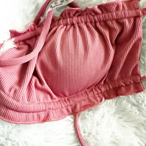 Boutique Ribbed 2-pc Swimsuit Swimwear Muted Raspberry Pink Bikini Matching Swim | Large