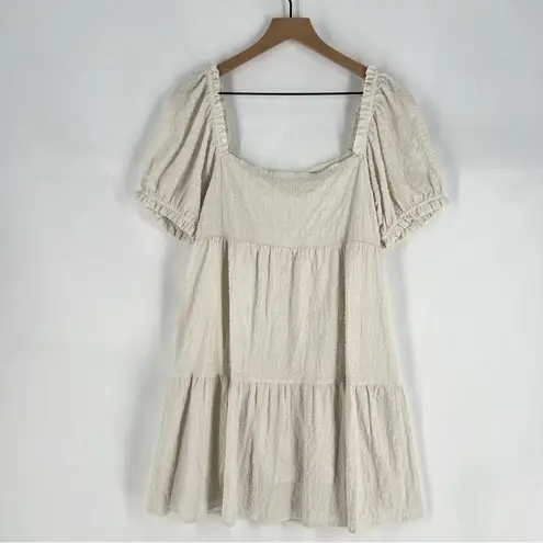 Sophie Rue Cream Lightweight Textured Puff Sleeve Peasant Mini Dress Size L