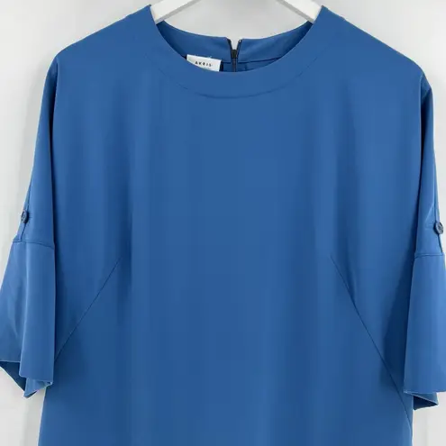 Akris Punto Drop Waist Pleated Front Mini Dress Blue Short Sleeves Zip Size 12