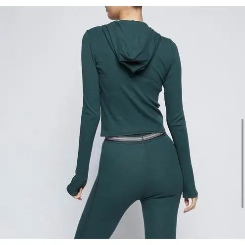 SKIMS Cotton Rib Zip Up Hoodie Spruce Size XS