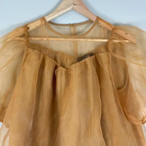 Anna Grace Organza Top Womens S Brown Puff Sleeve Sheer Cottagecore Boho Fairy