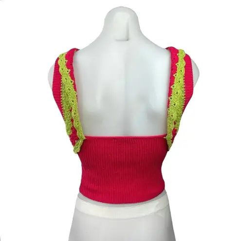 Majorelle Revolve x Jeneli Pink Sleeveless Crochet Knit Sweater Crop Top Sz XS