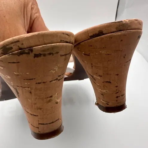 Naturalizer Sana White Strappy Sandal Heels With Cork Sole Studded Detail