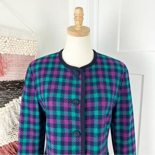Pendleton Vintage Plaid Blazer Teal Purple Navy Sz 12