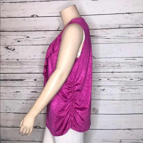 Fashion Bug NWT Size 2X Magenta Ruffle Neckline Ruched Side Tank Top Blouse