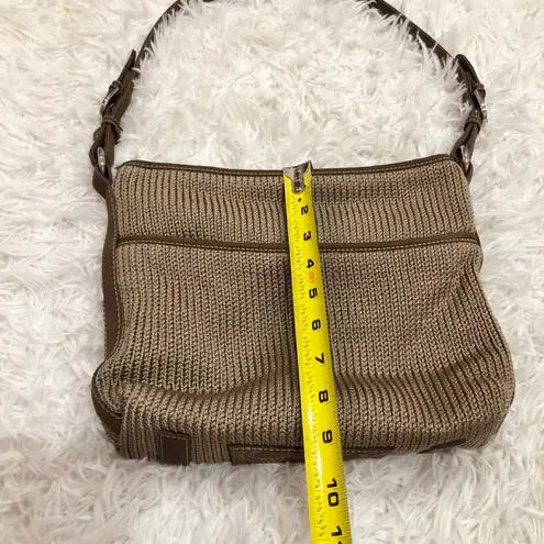 The Sak Woven Crochet Hobo Bag Tan Beige Plaid Lining