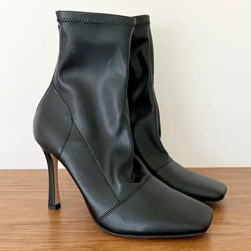 Therapy Yasmeen Faux Leather Pull On Square Toe Ankle Sock Booties Black Size 8