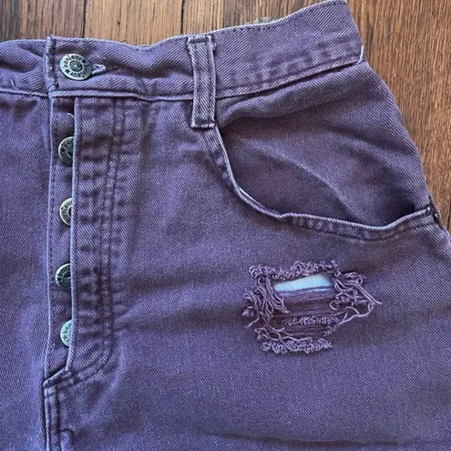 Bonjour 90s Vintage Purple High Waist Button Fly Distressed Shorts Sz 26”/ 2