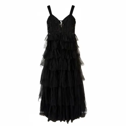 Blondie Nites "Charlotte" Long Mesh Off the Shoulder Ruffle Skirt Dress Size 13