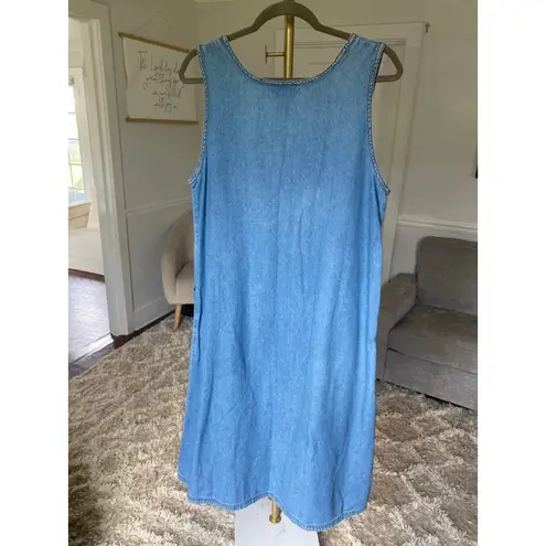 Vintage Denim Midi Jumper Dress Pockets Modest Cottagecore Prairie Western Farm Blue Size 12P