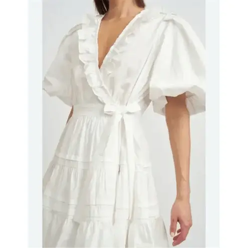En Saison Loren White Ruffle Wrap Minidress Size L Short Sleeve Summer Sundress Size L