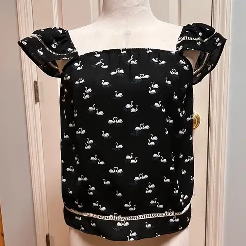 Lily White  Women’s Tank Top - Black w/ White Swans - Size S - EUC