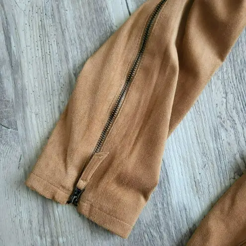 Adrienne Vittadini Womens Tan Camel Faux Suede Moto Jacket Asymmetrical Zip M