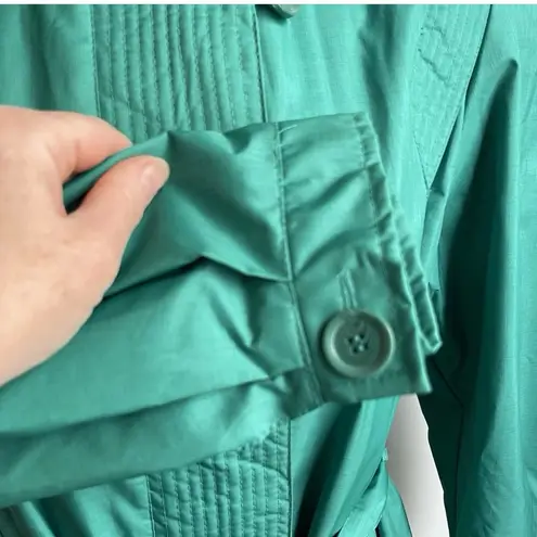 Vintage 80s Micki Green Long Raincoat Belt Lined Quilted Korea 9 10 Medium