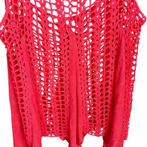 Shoreline Crochet Hot Pink Boho Tank Swim Coverup Festival Resortwear Top Sz 2XL