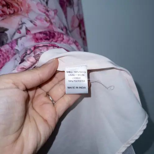 New Ivy City Co Pink Floral Ballerina Garden Party Puff Sleeve Midi Dress Large