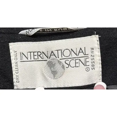 Women's International Scene Vintage Black Wool TrenchCoat Size 14 Made In Russia