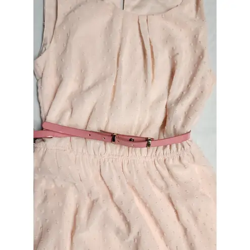 Elle Dress Womens Small Coral Pink Fit & Flare Sleeveless Dotted Belted (A24)