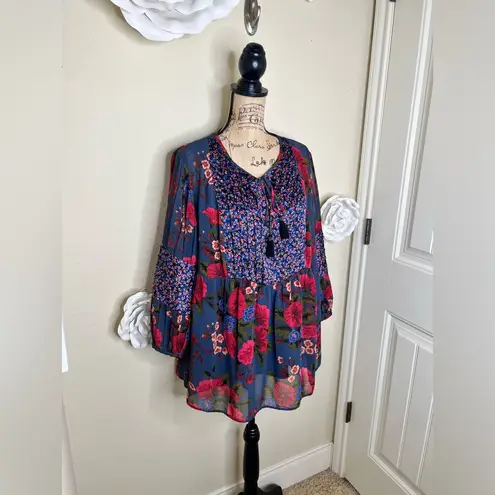 Daniel Rainn NTM: Multicolored Mixed Media Floral Peasant Blouse Size 1X