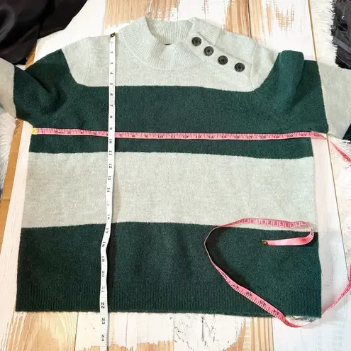Whistles Stripe Button Neck Jumper Wool Blend Sweater Size Small Green Multi