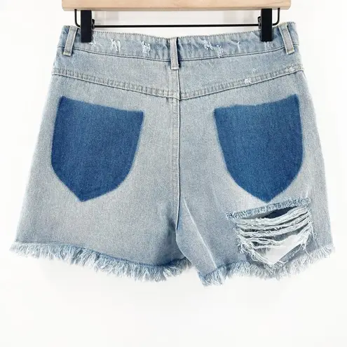 Peach Love California Jean Shorts Size Large Denim Faux Pockets 100% Cotton