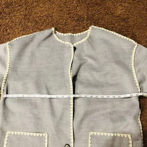 Commense Women's Contrast Trim Jacket Oversized Pockets Long Sleeve Gray Large