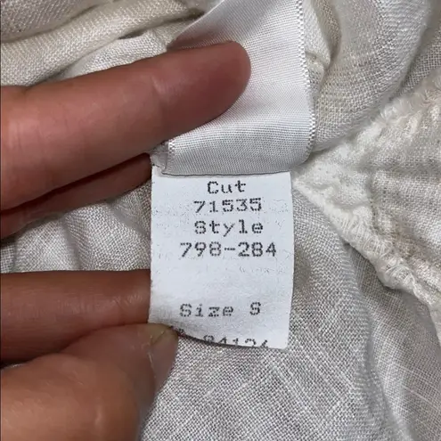 CP Shades Teton Linen Tunic Dress Patch Pockets Long Sleeve V Neckline White S