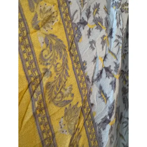Boho Scarf Yellow Gray Floral Print Lightweight Shawl Wrap
