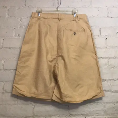 L.L.Bean  8 Vintage 90s Linen Cotton Tan High Waisted Pleated Slit Pocket Shorts