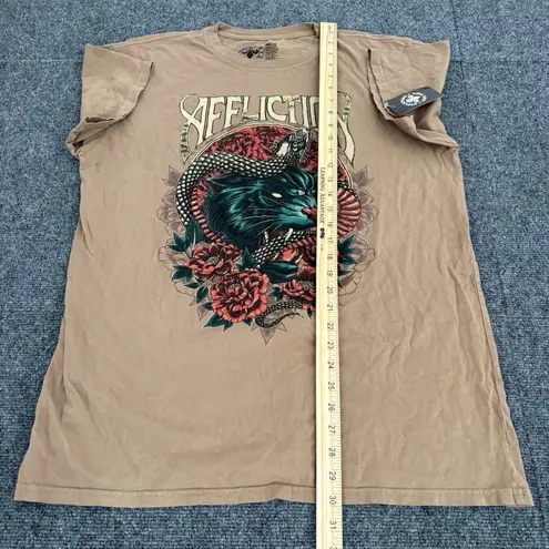Affliction Tempest Tiger Snake Rosegraphic t-shirt dress Brown Size Large NEW