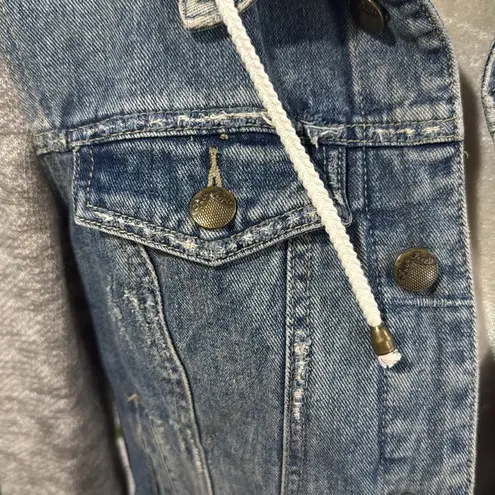 Free People  destructed denim sweater jacket with removable hood - Image 5