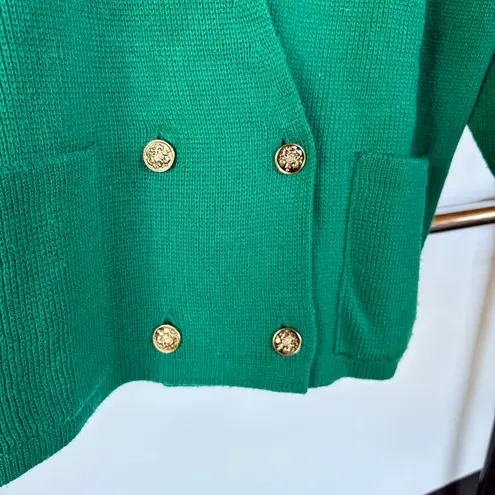 Vintage 80s Kelly Green Cardigan Sweater Double Breasted Knit Grandpa Small