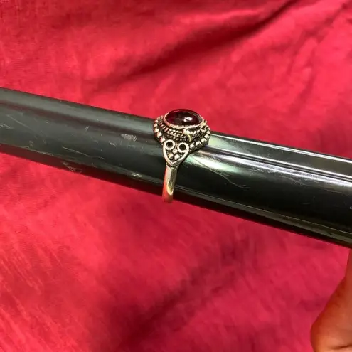 Elegant Silver over Brass and Ruby Gemstone Ring