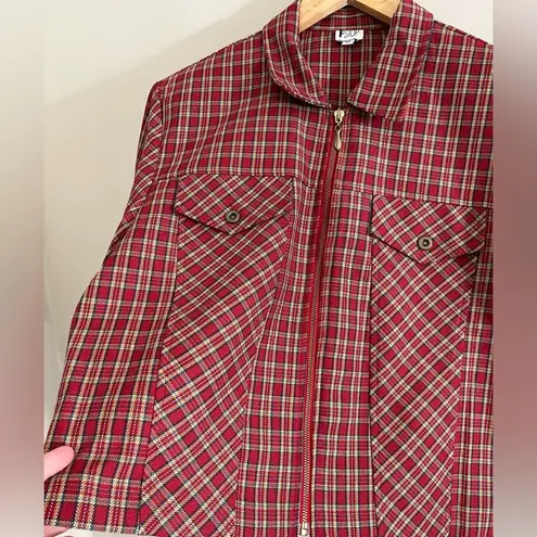 Vintage 90s Red Plaid Cropped Zip Jacket F Stop Grunge Tartan Indie Sleaze Sz 12