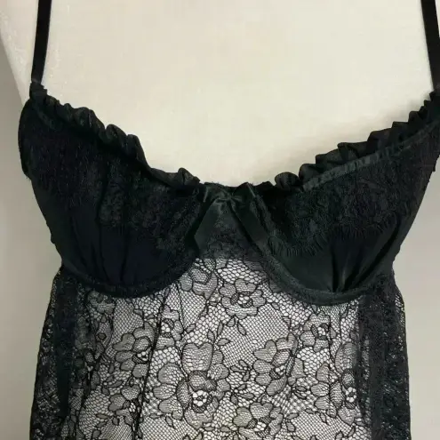 Victoria's Secret  Sexy Little Things Lingerie Sz 36B Black Floral Lace Ruffle