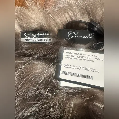GORSKI Silver Fox Fur Stole with Pockets! NEW with tags $1999 one size! Real fur Gray
