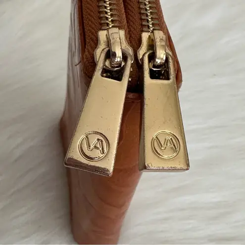 Valentina Italy Embossed Genuine Leather Floral Zip Around Wallet Brown