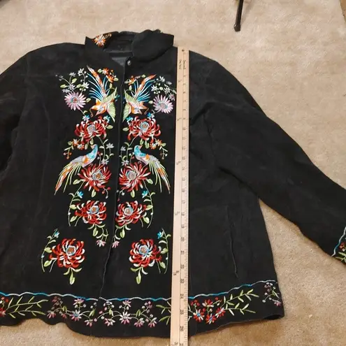 Avanti Size 1X Genuine Leather Embroidered Black Vintage Suede Floral Jacket