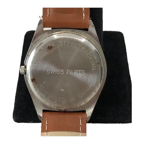 PCA Silver Tone Roman Dial Womens Watch Brown Straps Quartz Mvmt 33mm Case